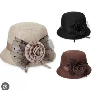 Chapéu Cloche Retrô Anos 30 em Brim – Elegância com Flor Artesanal7492